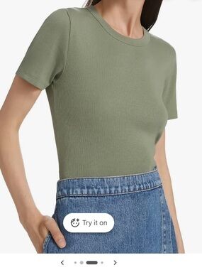 Veronica Beard Sage Ribbed Short Sleeve Crew Tee